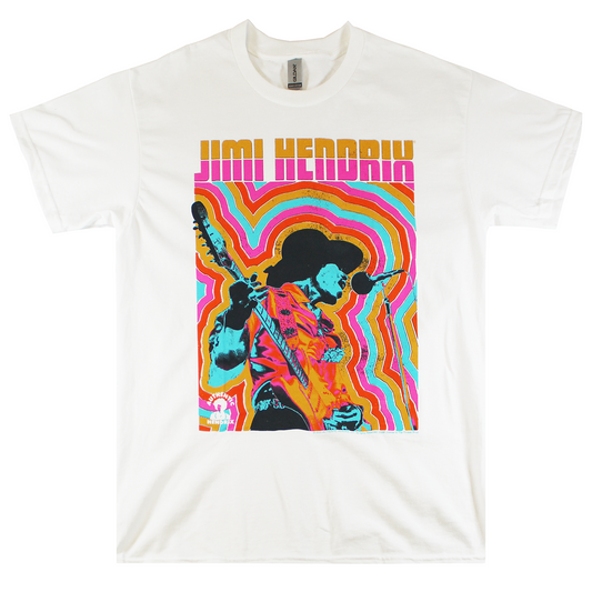 JIMI HENDRIX PLAYING GUITAR | MEN'S TEE| WHITE |