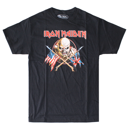 IRM10656NS: CROSSED FLAGS IRON MAIDEN | MEN'S TEE| BLACK |