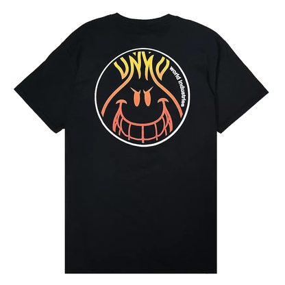 TS28335WOIU: DEVIL FLAME LOGO CIRCLE WORLD INDUSTRIES| MEN'S TEE| BLACK/YELLOW|