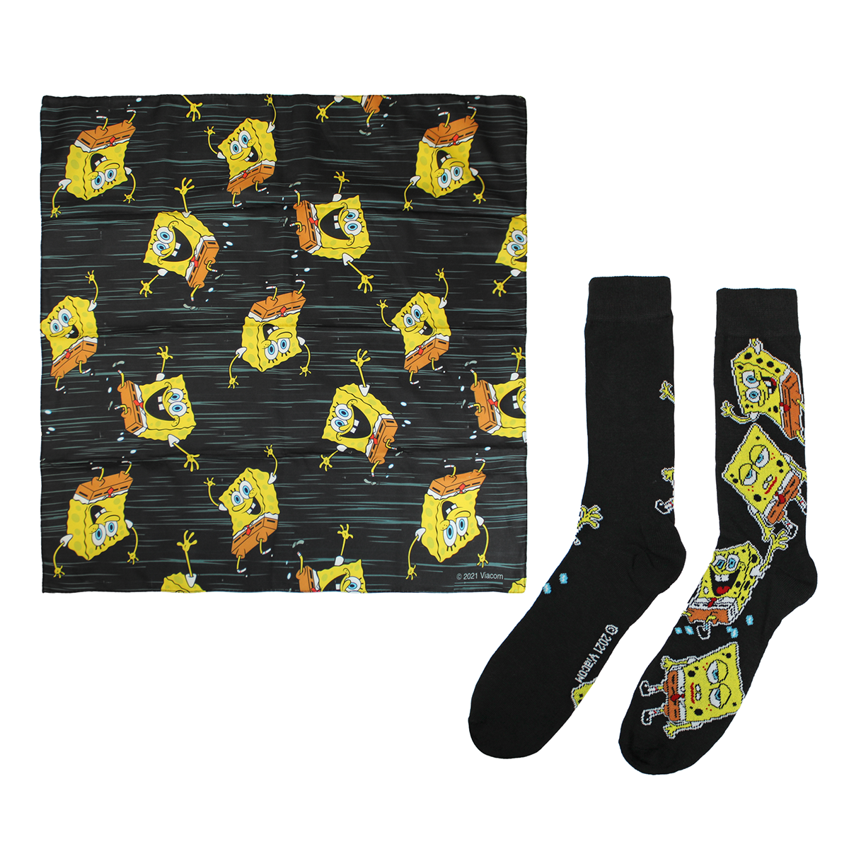 SPONGE  BOB | MEN'S CREW SOCKS & BANDANA SET | BLACK |